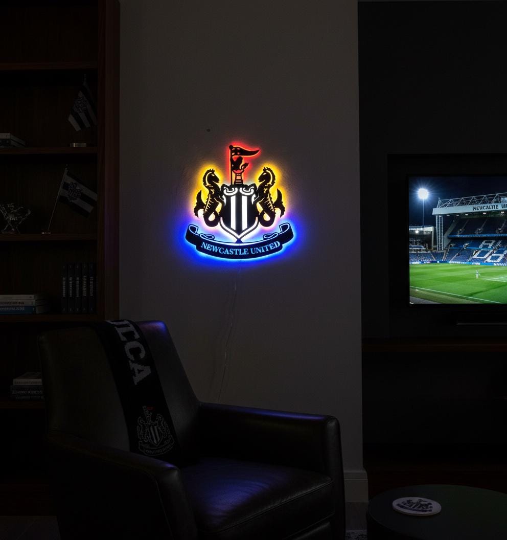Newcastle United Wall Art - Team Crest Football Game Room Decor & Fan Gift