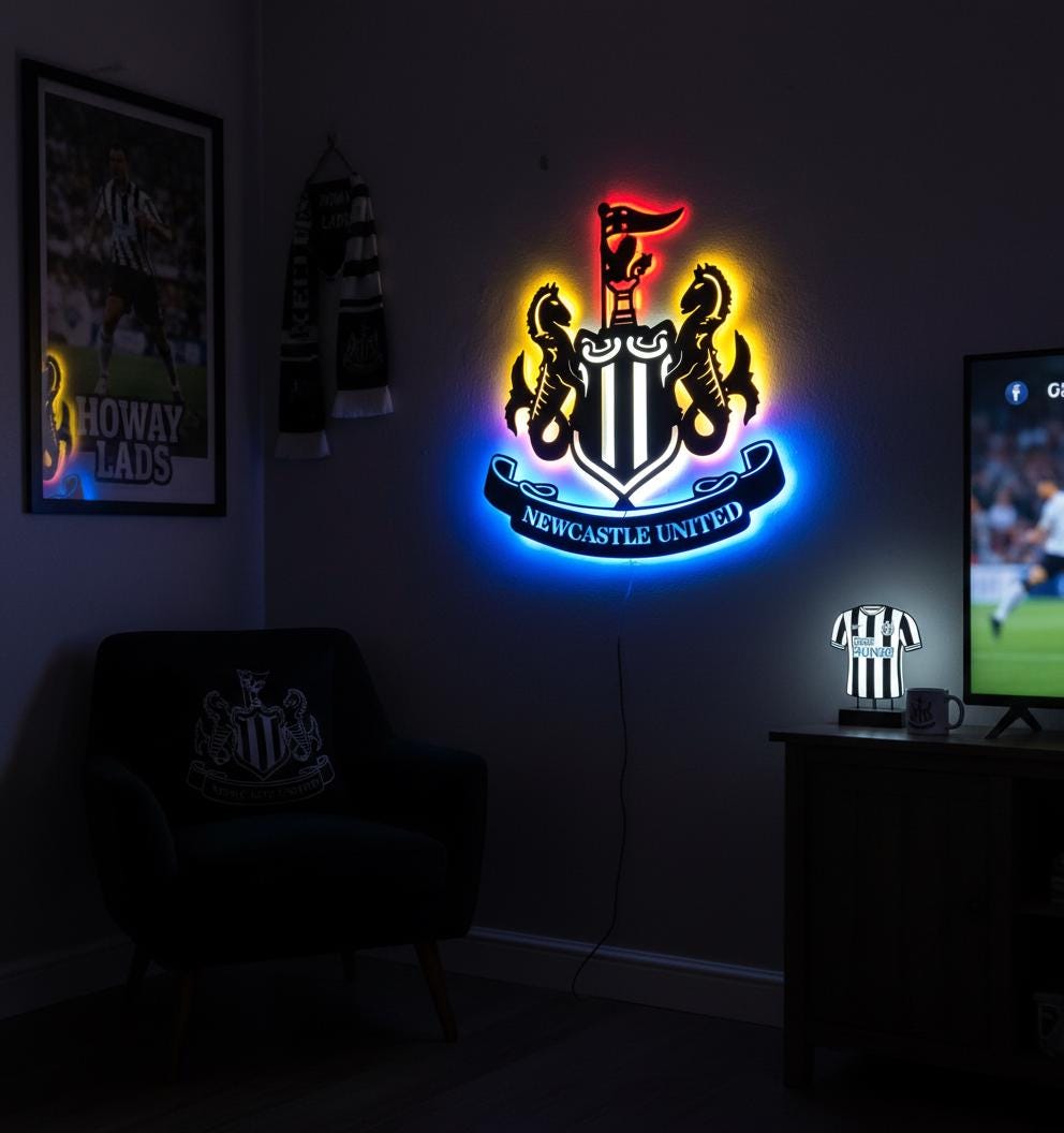 Newcastle United Wall Art - Team Crest Football Game Room Decor & Fan Gift