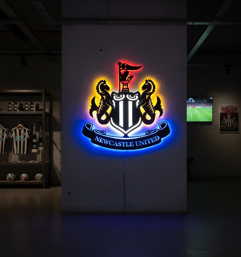 Newcastle United Wall Art - Team Crest Football Game Room Decor & Fan Gift