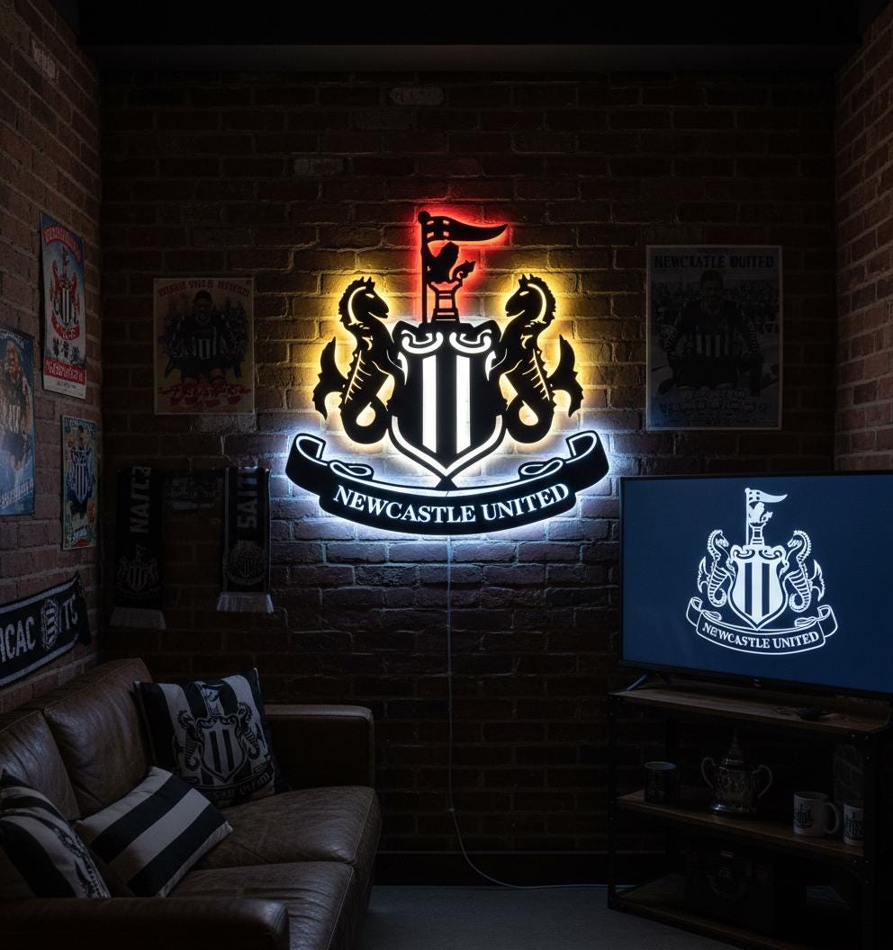 Newcastle United Wall Art - Team Crest Football Game Room Decor & Fan Gift