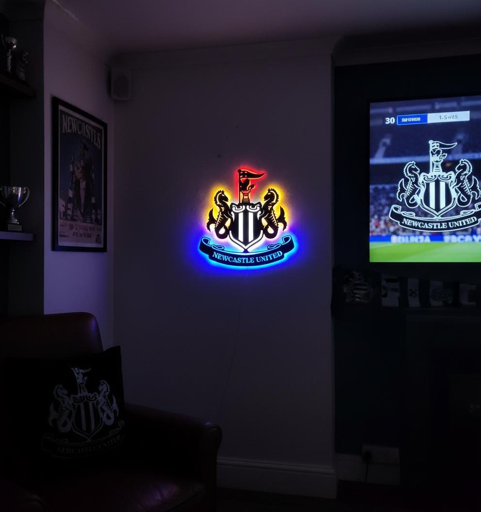 Newcastle United Wall Art - Team Crest Football Game Room Decor & Fan Gift