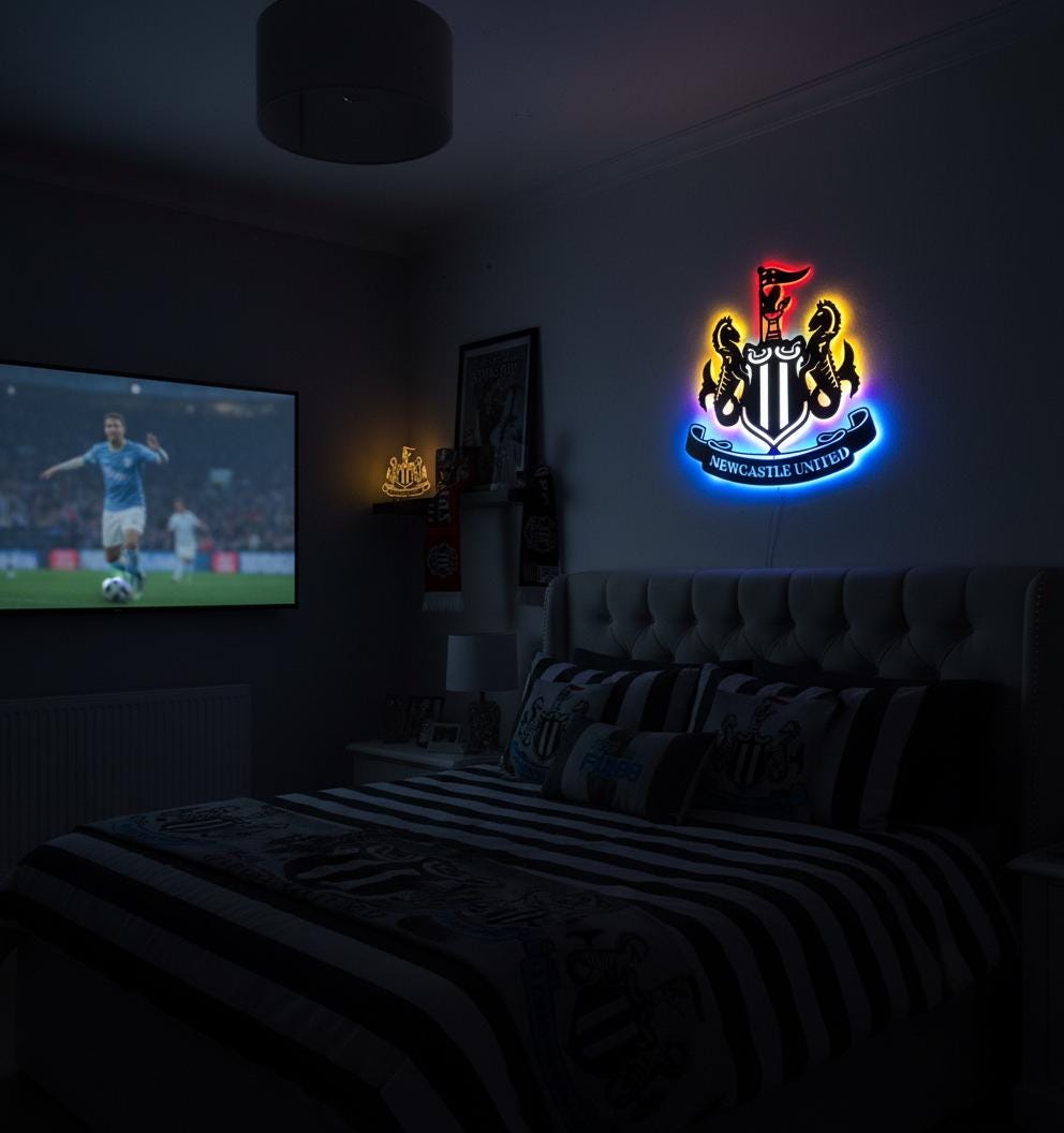 Newcastle United Wall Art - Team Crest Football Game Room Decor & Fan Gift