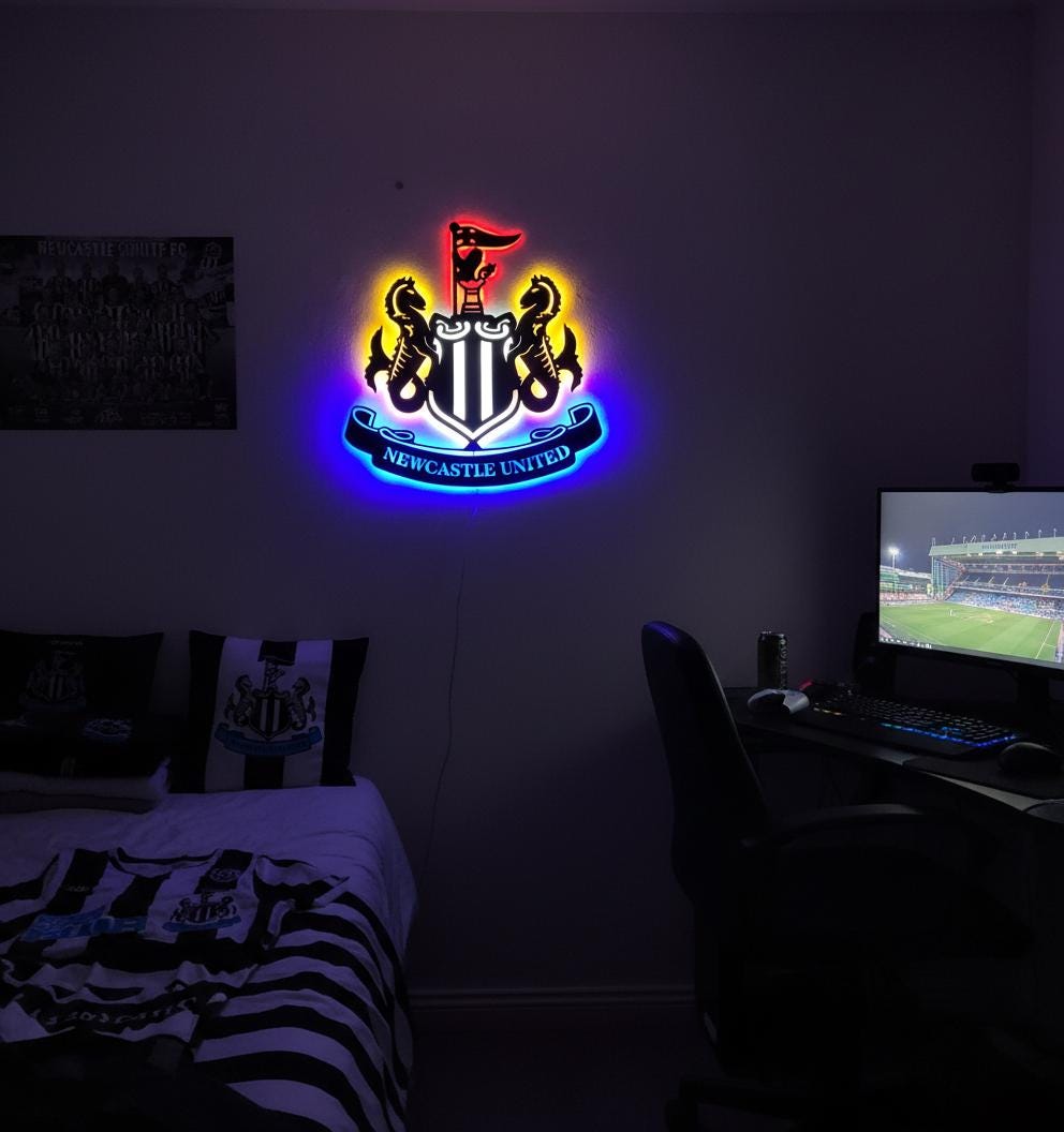 Newcastle United Wall Art - Team Crest Football Game Room Decor & Fan Gift