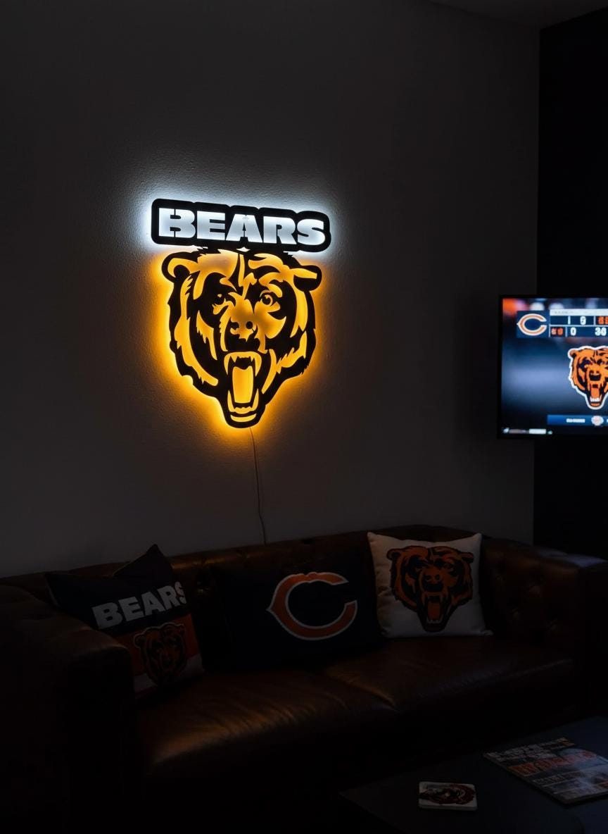 Chicago Bears Wall Art - Team Logo Game Room Decor - NFL Fan Gift