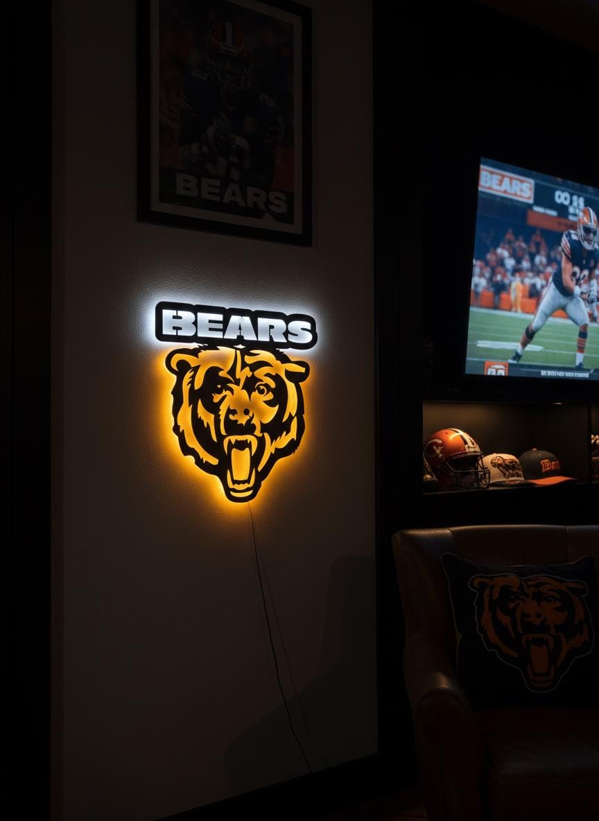 Chicago Bears Wall Art - Team Logo Game Room Decor - NFL Fan Gift