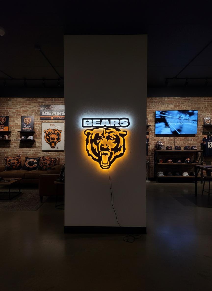 Chicago Bears Wall Art - Team Logo Game Room Decor - NFL Fan Gift