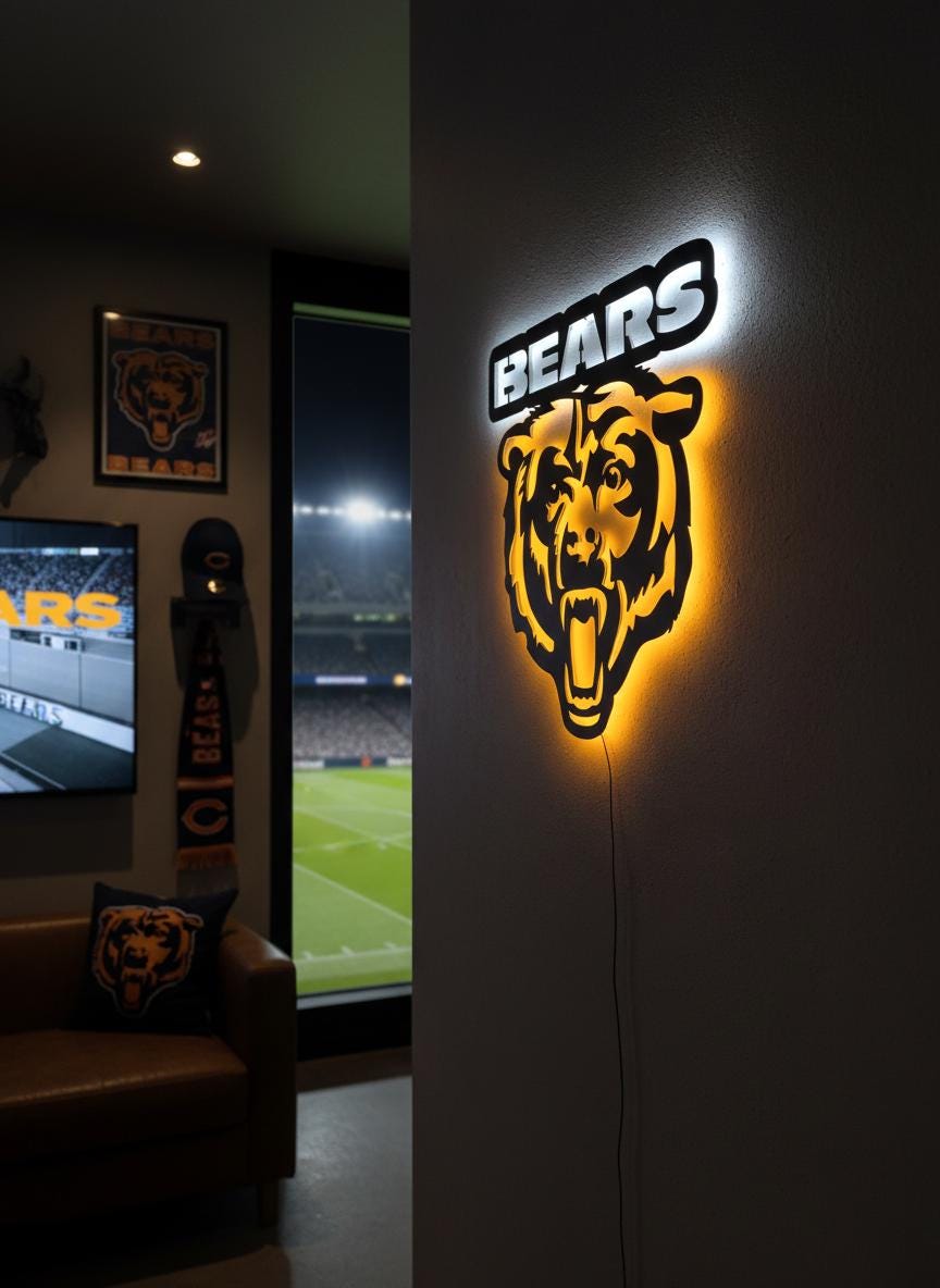 Chicago Bears Wall Art - Team Logo Game Room Decor - NFL Fan Gift