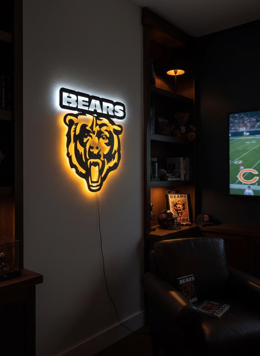 Chicago Bears Wall Art - Team Logo Game Room Decor - NFL Fan Gift