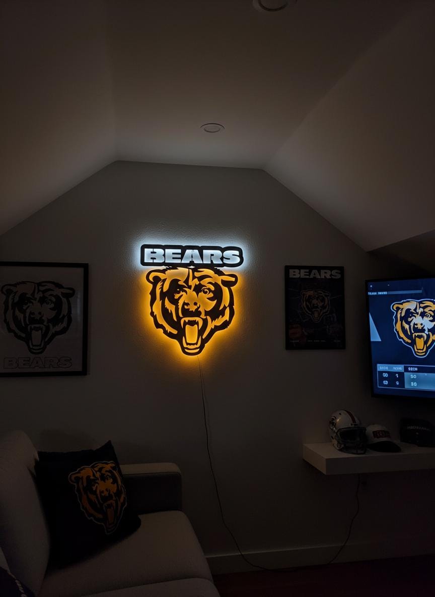 Chicago Bears Wall Art - Team Logo Game Room Decor - NFL Fan Gift