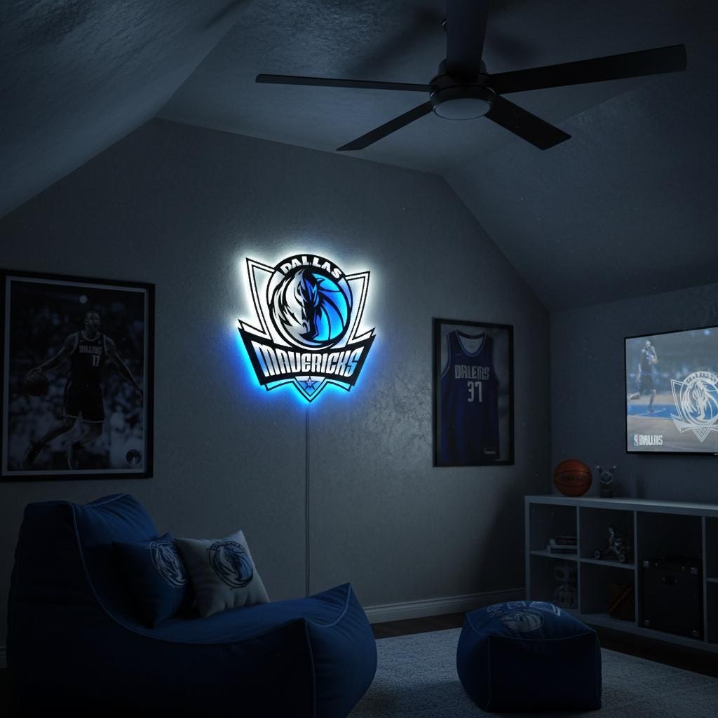 Dallas Mavericks Wall Art - NBA Team Logo Light Sign for Game Room Decor
