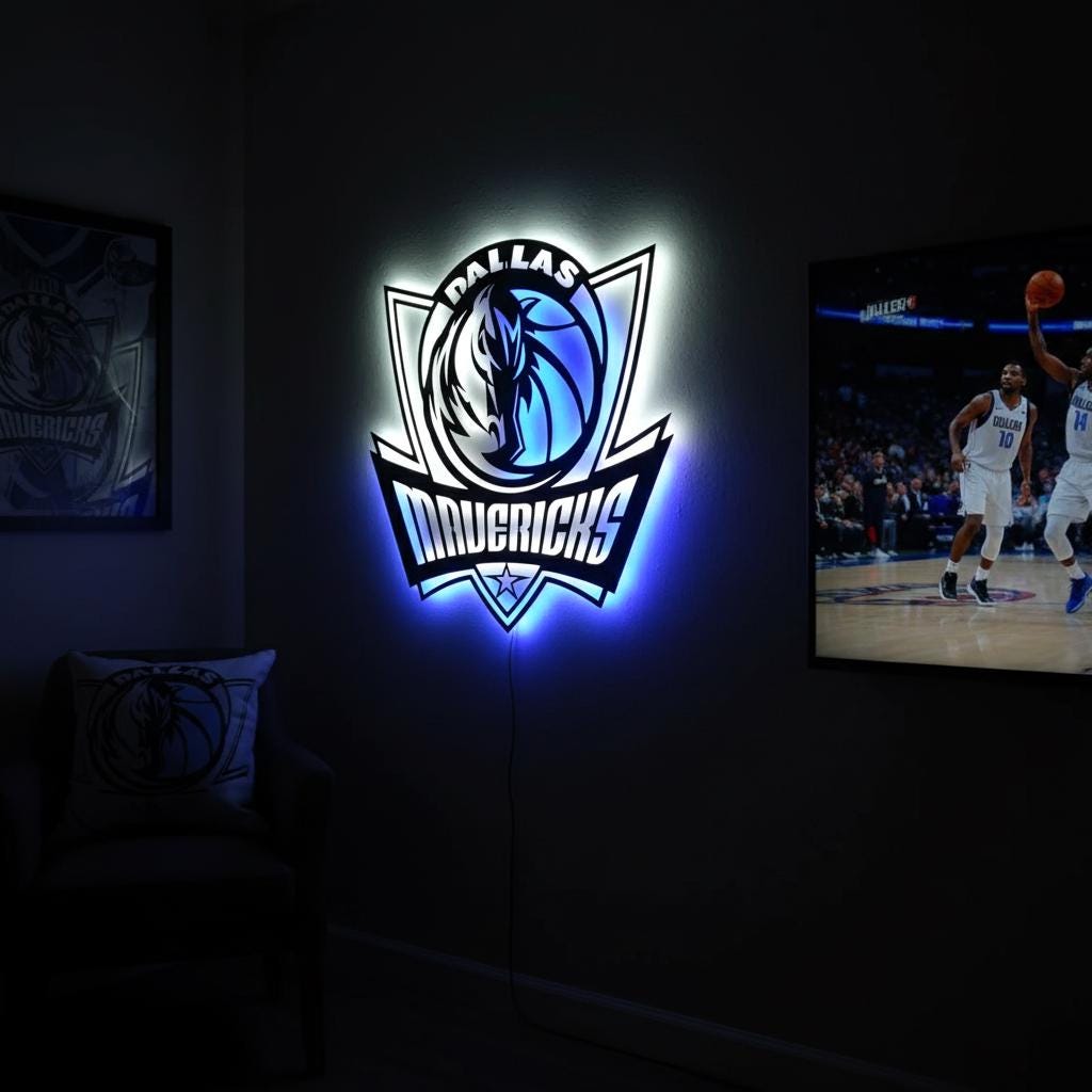 Dallas Mavericks Wall Art - NBA Team Logo Light Sign for Game Room Decor