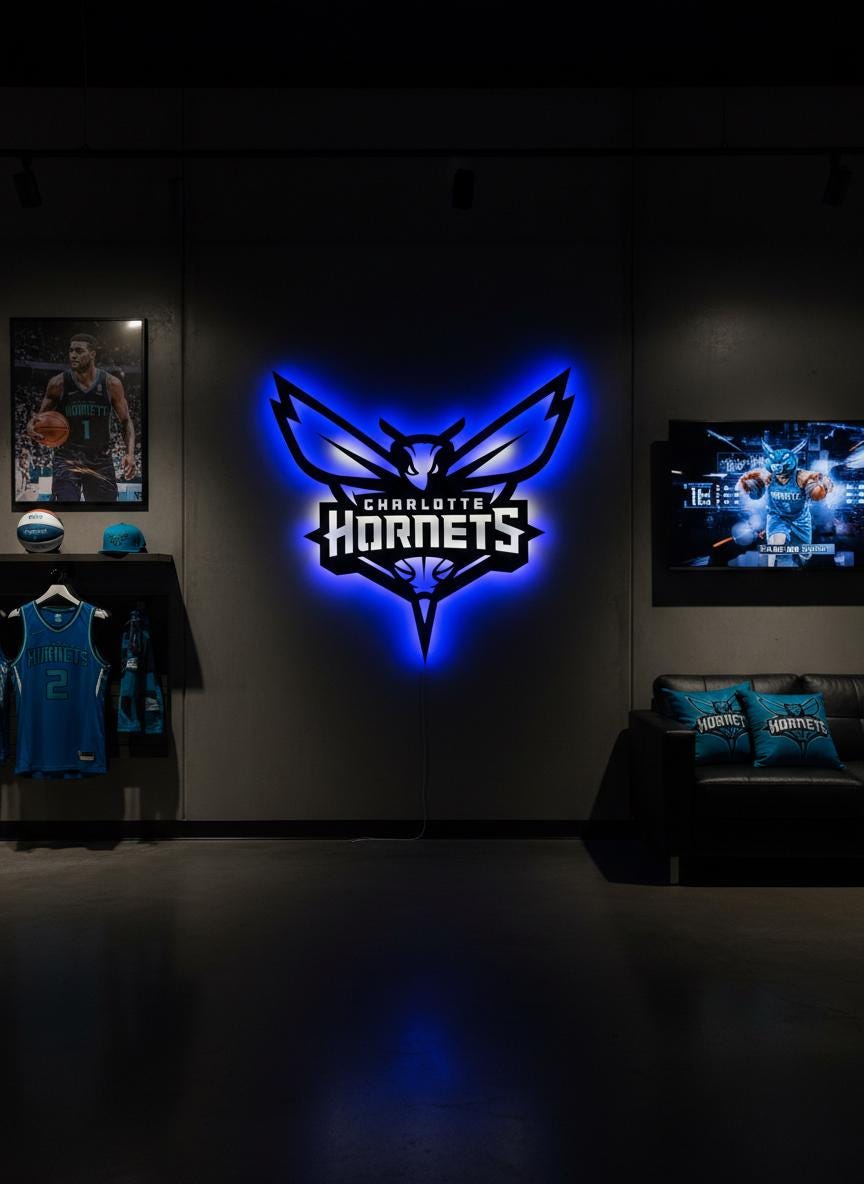 Charlotte Hornets Wall Art - Unique NBA Basketball Team Logo Game Room Decor