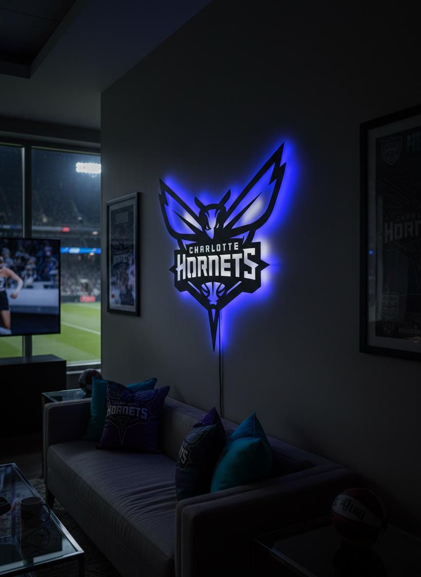 Charlotte Hornets Wall Art - Unique NBA Basketball Team Logo Game Room Decor