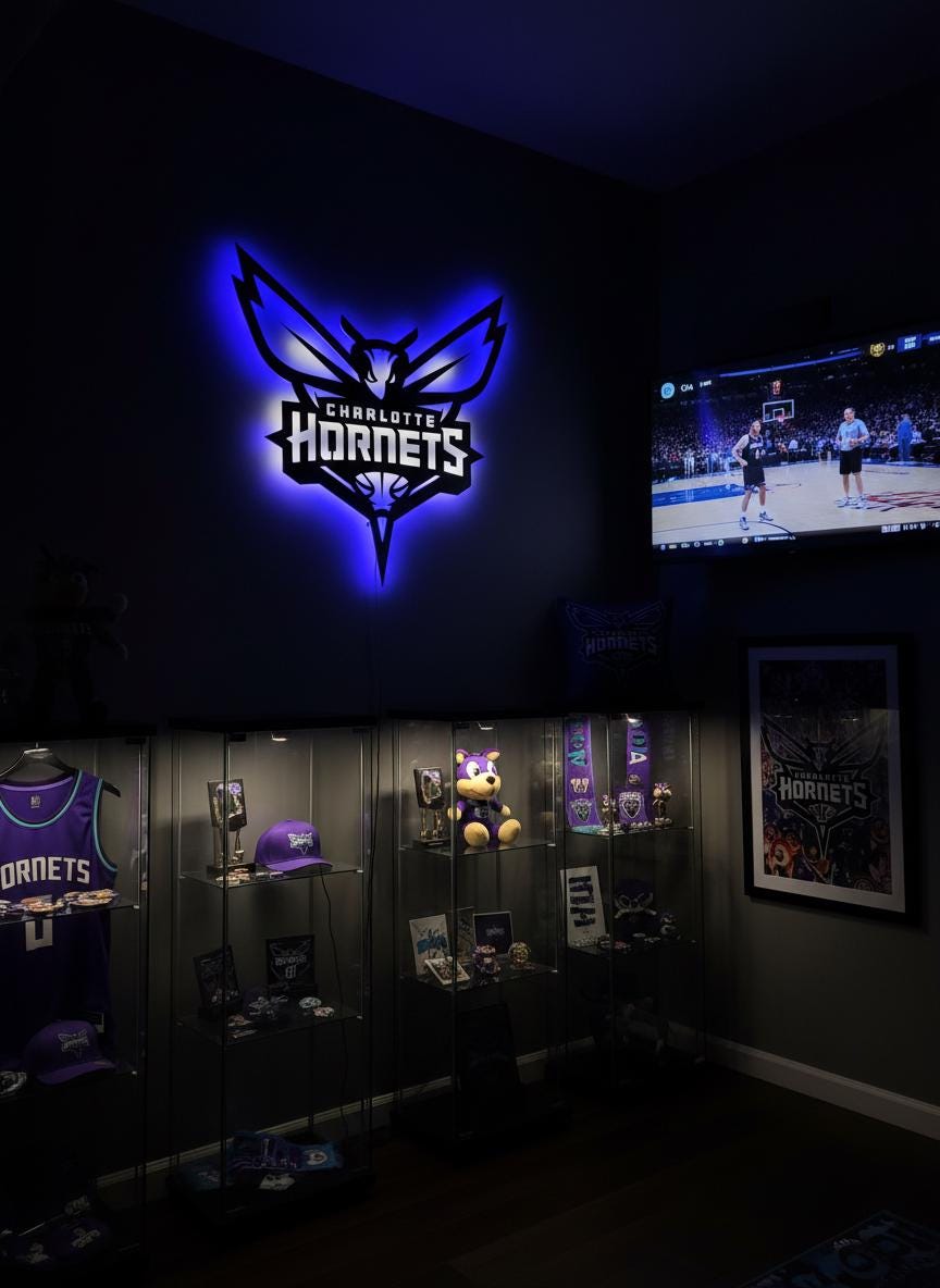 Charlotte Hornets Wall Art - Unique NBA Basketball Team Logo Game Room Decor