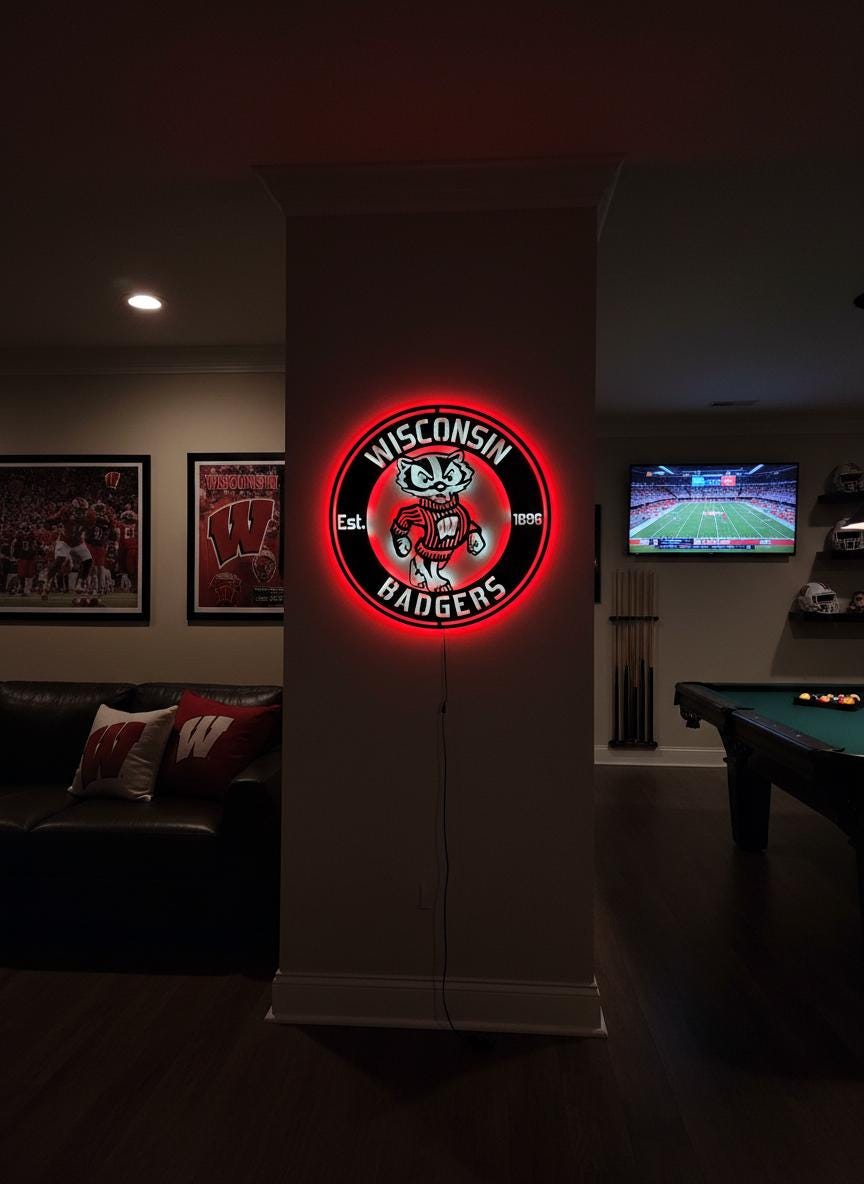 Wisconsin Badgers Wall Art - NCAA Team Logo Game Room Decor