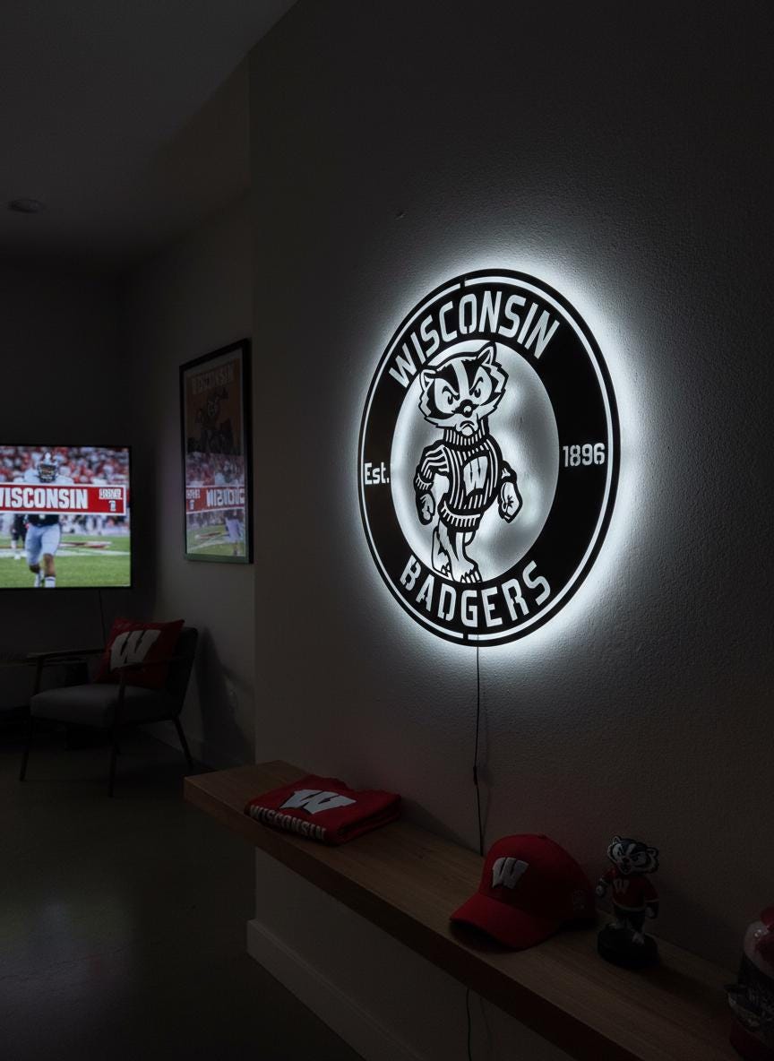 Wisconsin Badgers Wall Art - NCAA Team Logo Game Room Decor