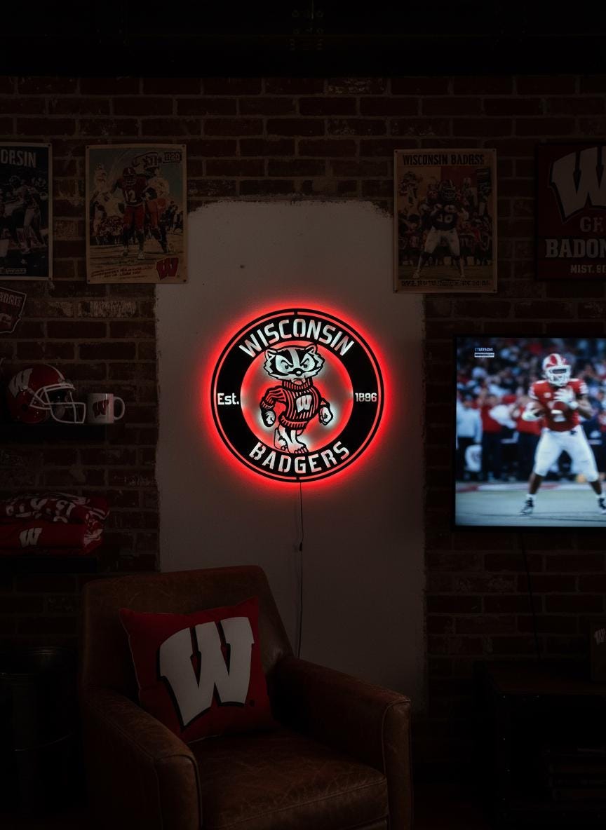 Wisconsin Badgers Wall Art - NCAA Team Logo Game Room Decor