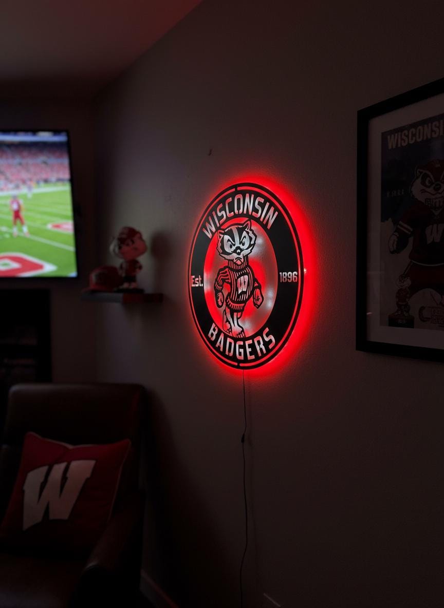 Wisconsin Badgers Wall Art - NCAA Team Logo Game Room Decor