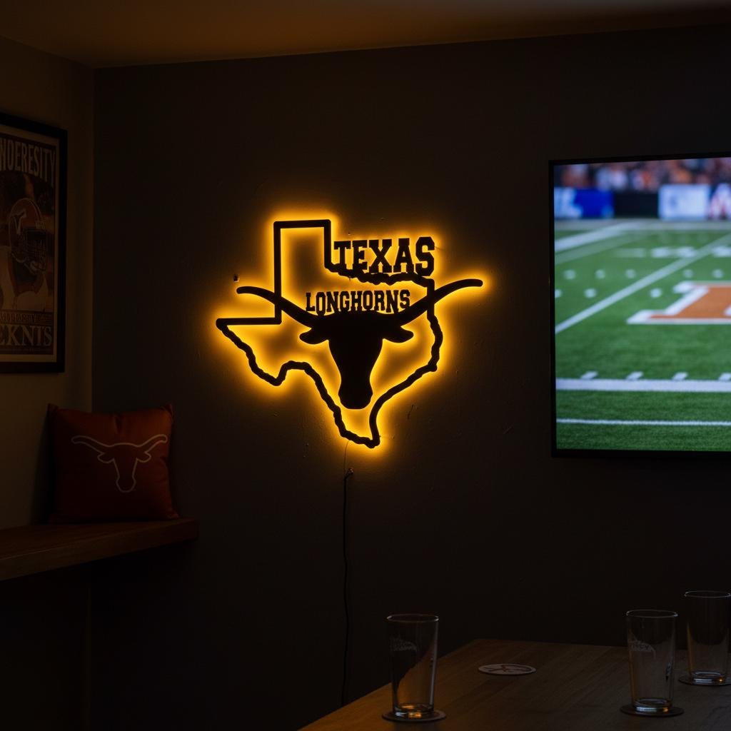 Texas Longhorns Wall Art - UT Hook Em Horns Logo Man Cave Decor