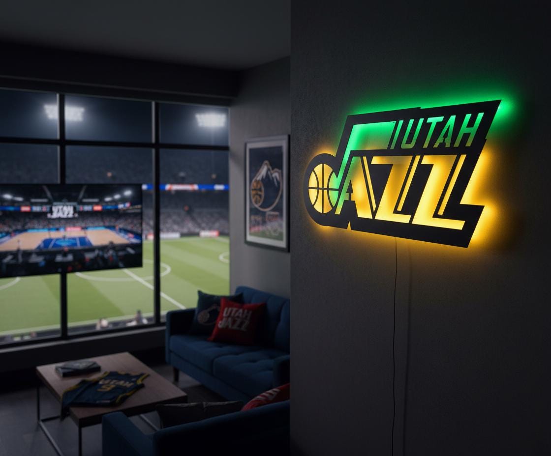 NBA Wall Art - Utah Jazz Team Logo Basketball Game Room Decor Gift