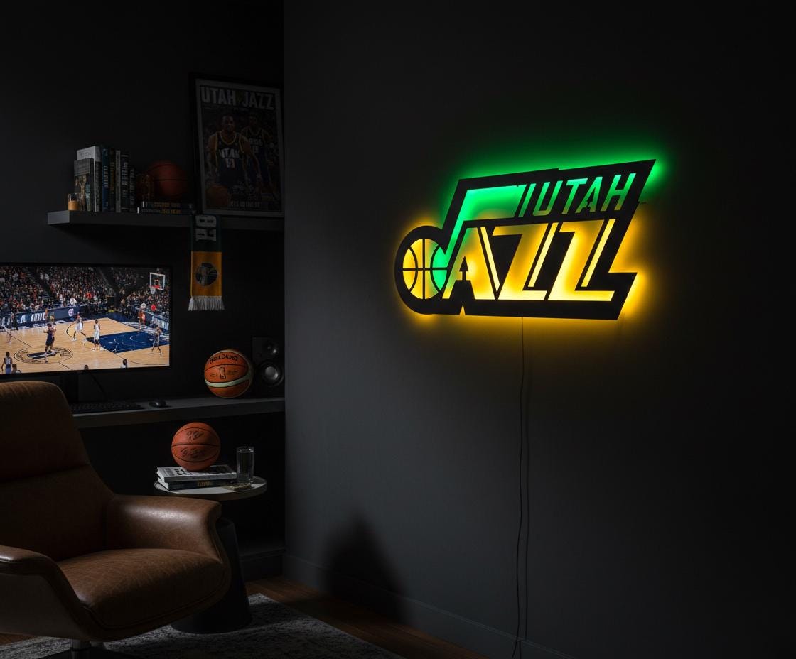 NBA Wall Art - Utah Jazz Team Logo Basketball Game Room Decor Gift