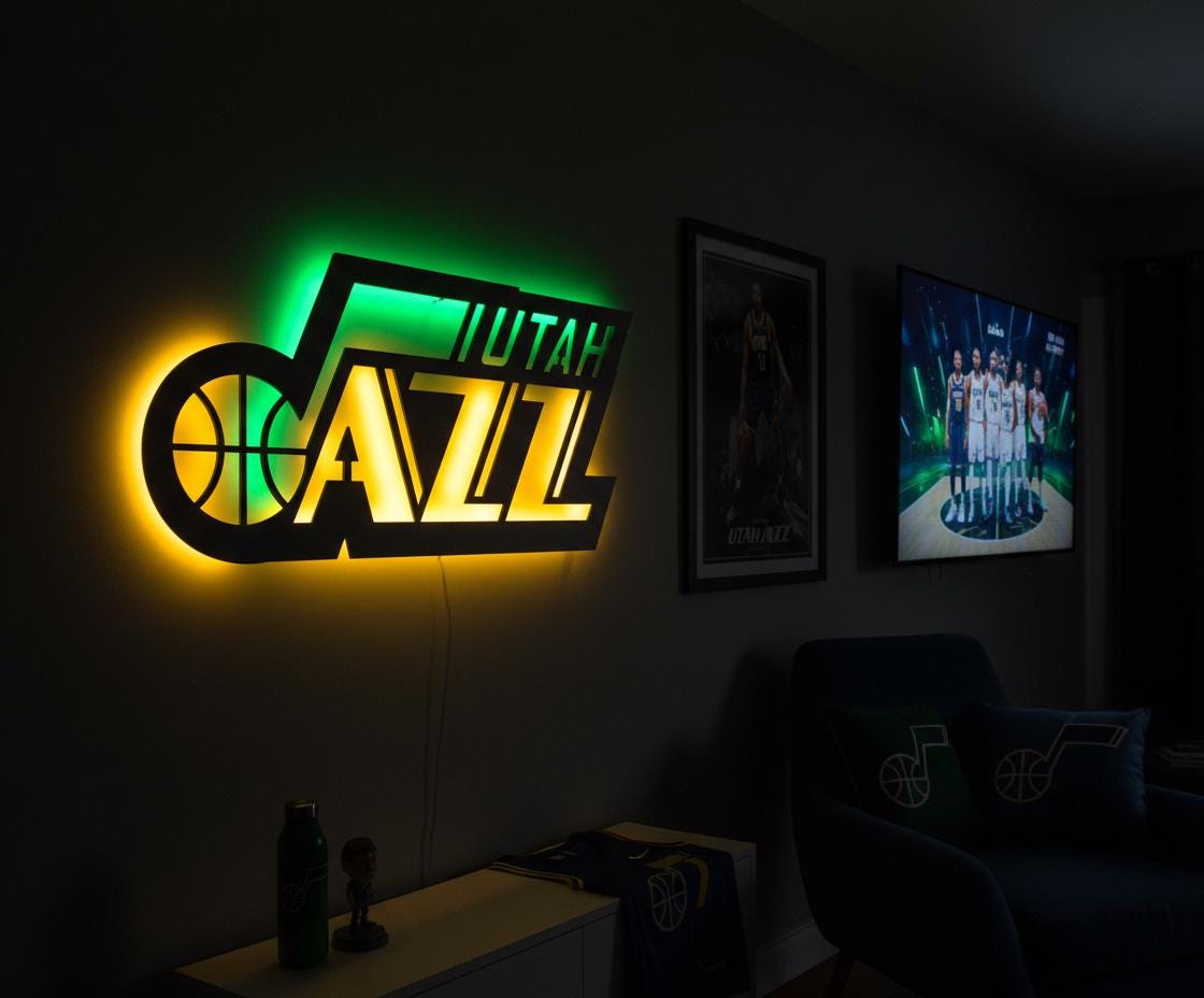 NBA Wall Art - Utah Jazz Team Logo Basketball Game Room Decor Gift