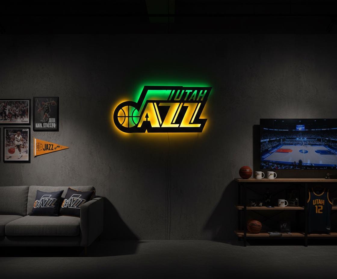 NBA Wall Art - Utah Jazz Team Logo Basketball Game Room Decor Gift