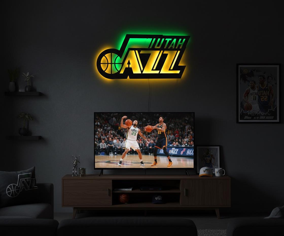 NBA Wall Art - Utah Jazz Team Logo Basketball Game Room Decor Gift
