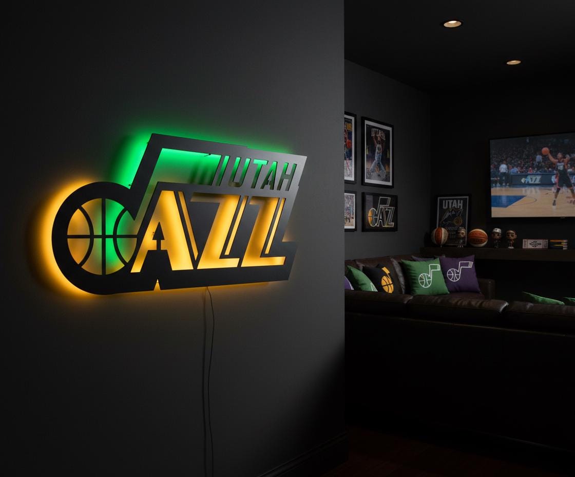 NBA Wall Art - Utah Jazz Team Logo Basketball Game Room Decor Gift