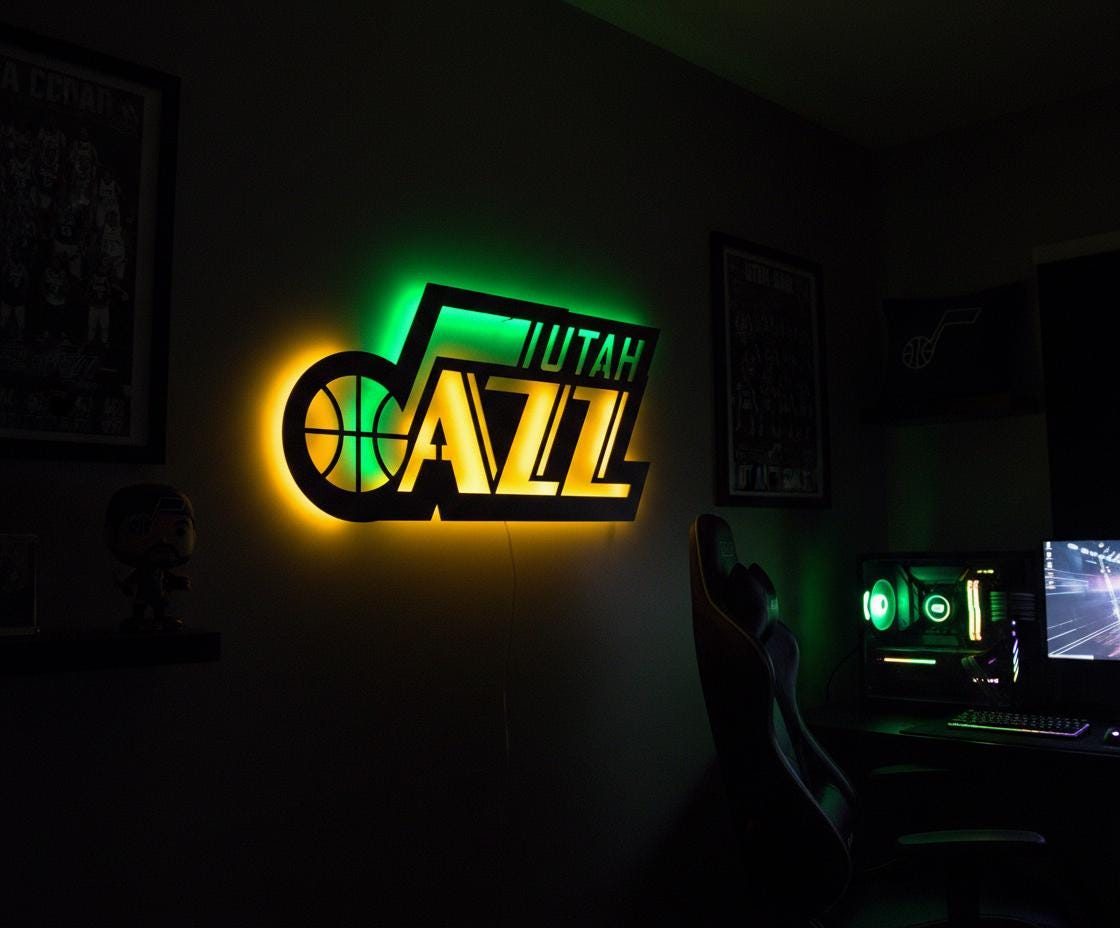 NBA Wall Art - Utah Jazz Team Logo Basketball Game Room Decor Gift