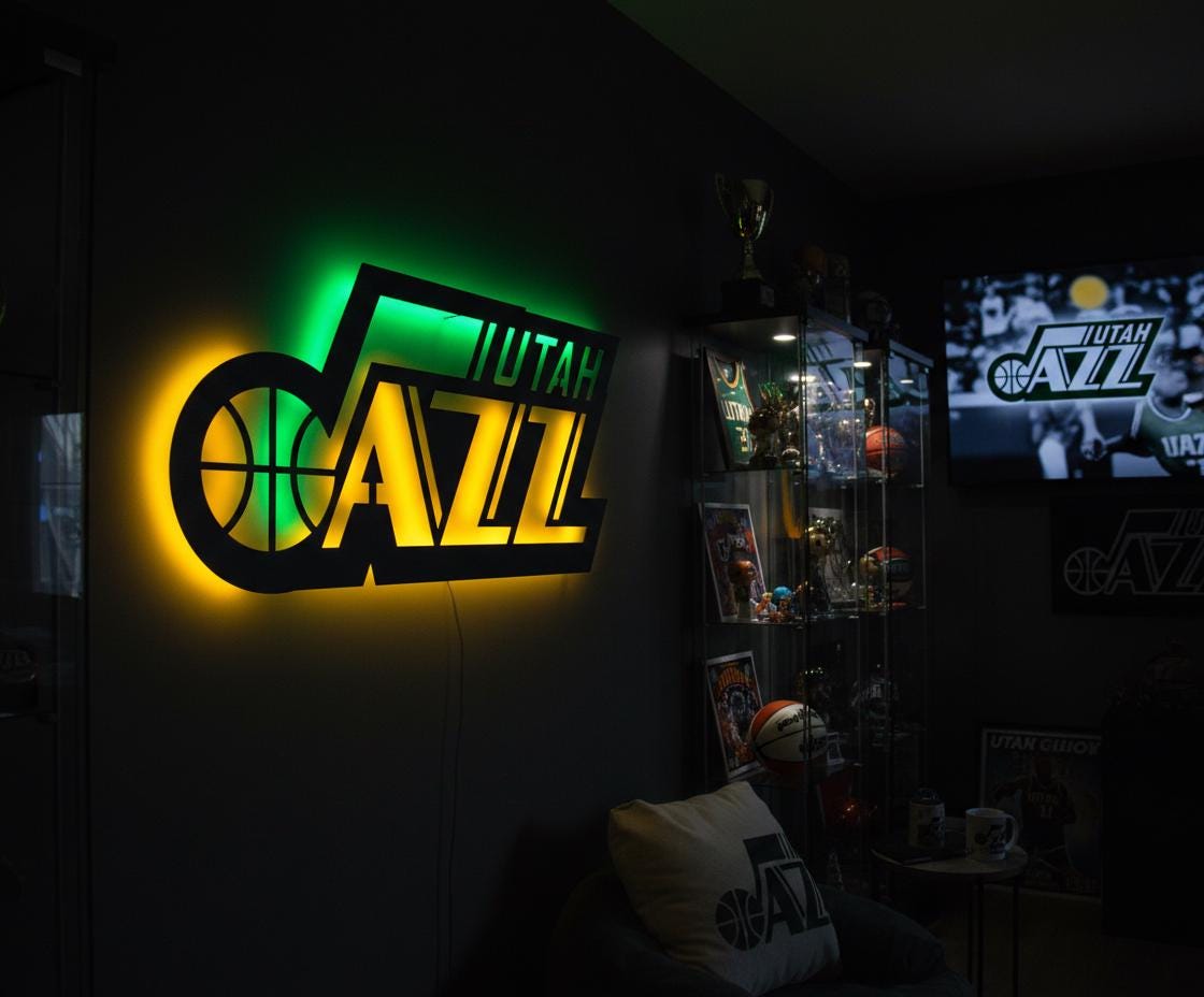 NBA Wall Art - Utah Jazz Team Logo Basketball Game Room Decor Gift
