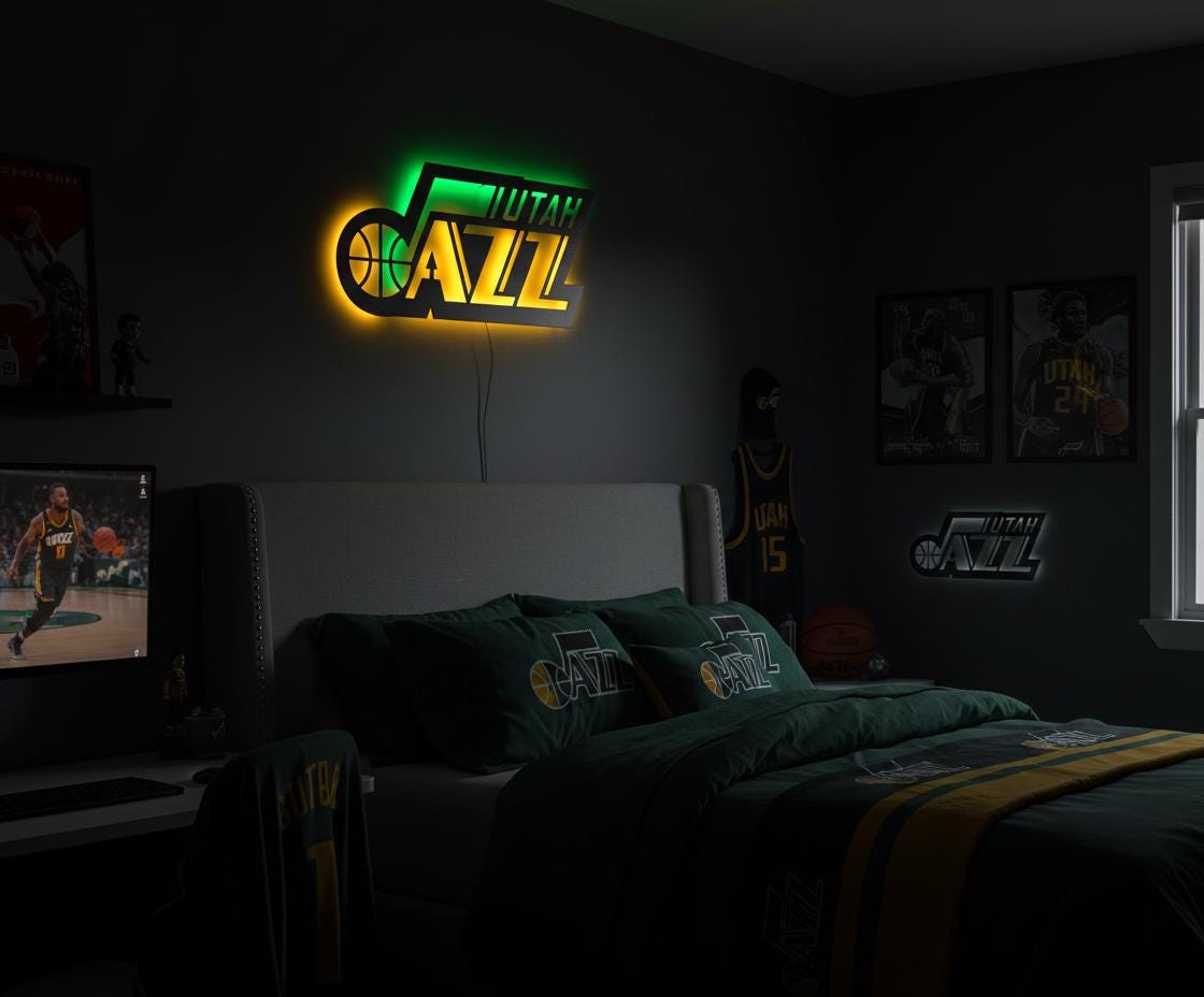 NBA Wall Art - Utah Jazz Team Logo Basketball Game Room Decor Gift