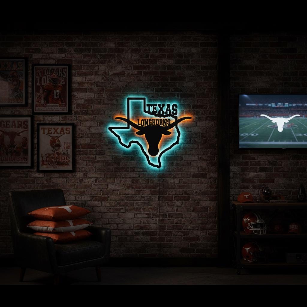 Texas Longhorns Wall Art - UT Austin Logo - Game Room Decor Gift