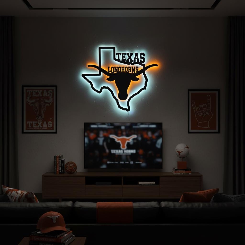 Texas Longhorns Wall Art - UT Austin Logo - Game Room Decor Gift