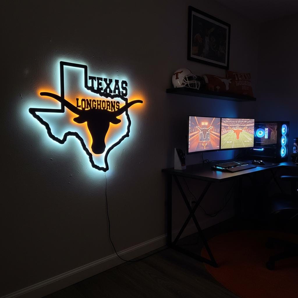 Texas Longhorns Wall Art - UT Austin Logo - Game Room Decor Gift