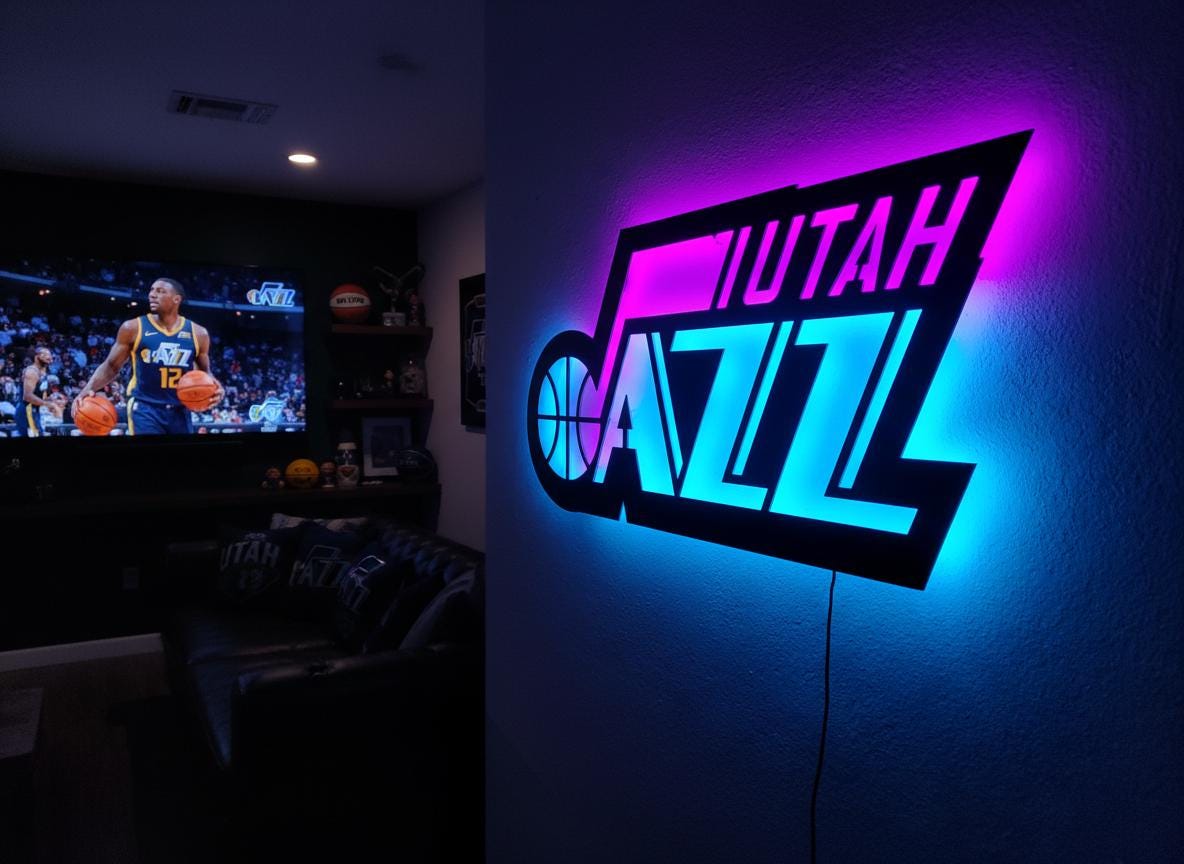 Utah Jazz Wall Art - Team Logo Basketball Decor - Game Room Gift