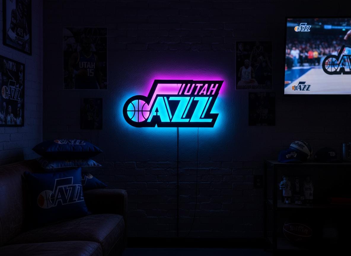 Utah Jazz Wall Art - Team Logo Basketball Decor - Game Room Gift