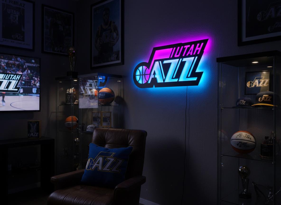 Utah Jazz Wall Art - Team Logo Basketball Decor - Game Room Gift