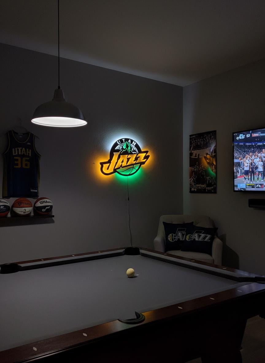 Utah Jazz Wall Art - Team Logo Basketball Decor - Unique Game Room Lighting Gift