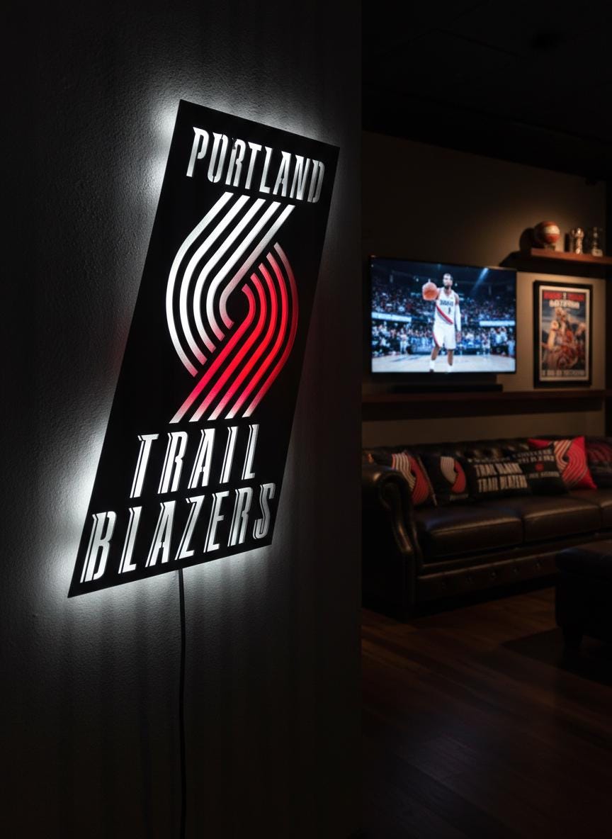 Portland Trail Blazers Wall Art - Unique Team Logo Game Room Decor Gift