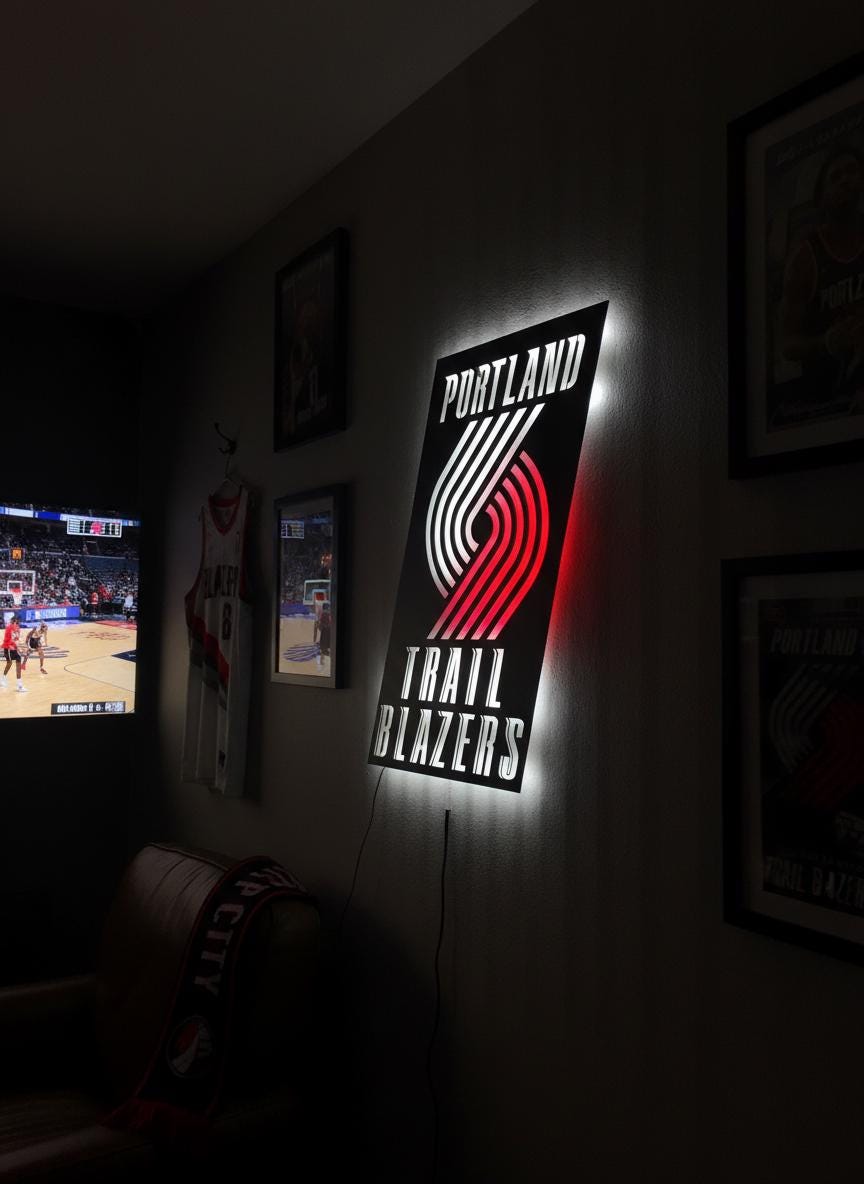 Portland Trail Blazers Wall Art - Unique Team Logo Game Room Decor Gift