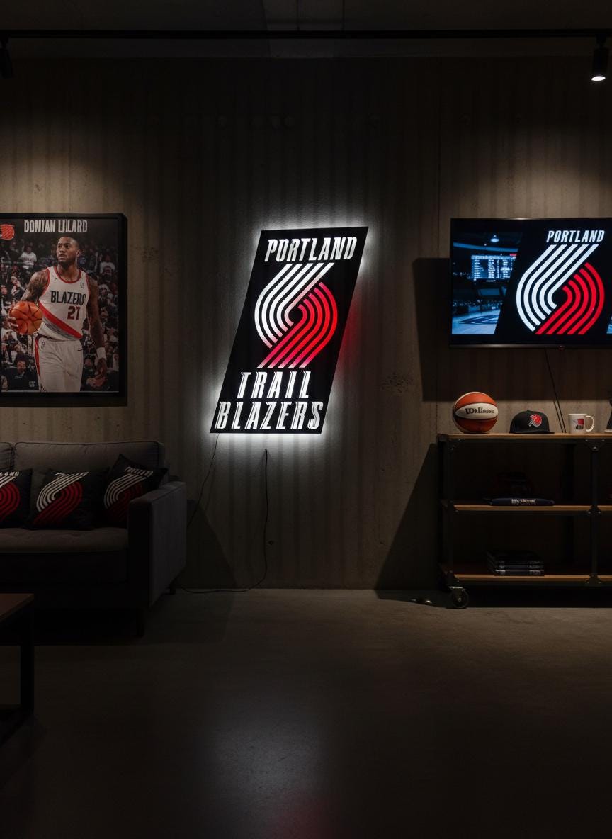 Portland Trail Blazers Wall Art - Unique Team Logo Game Room Decor Gift