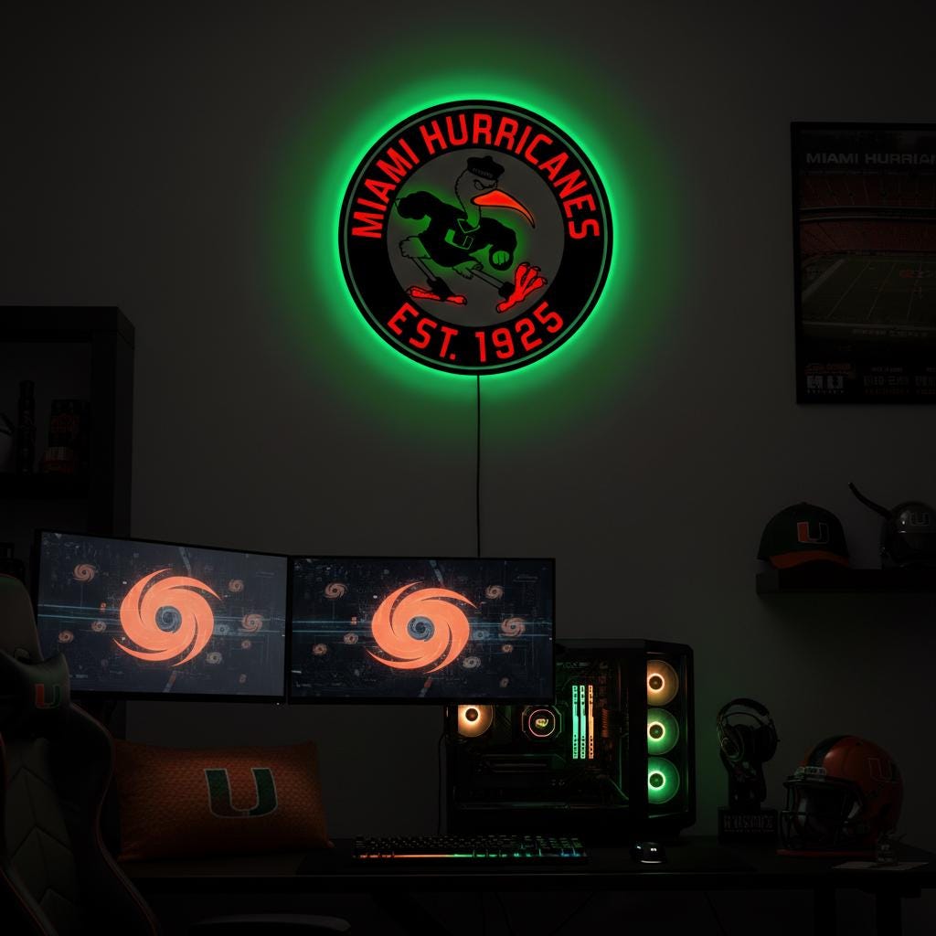 Miami Hurricanes Wall Art - Authentic Canes Logo - NCAA Game Room Decor