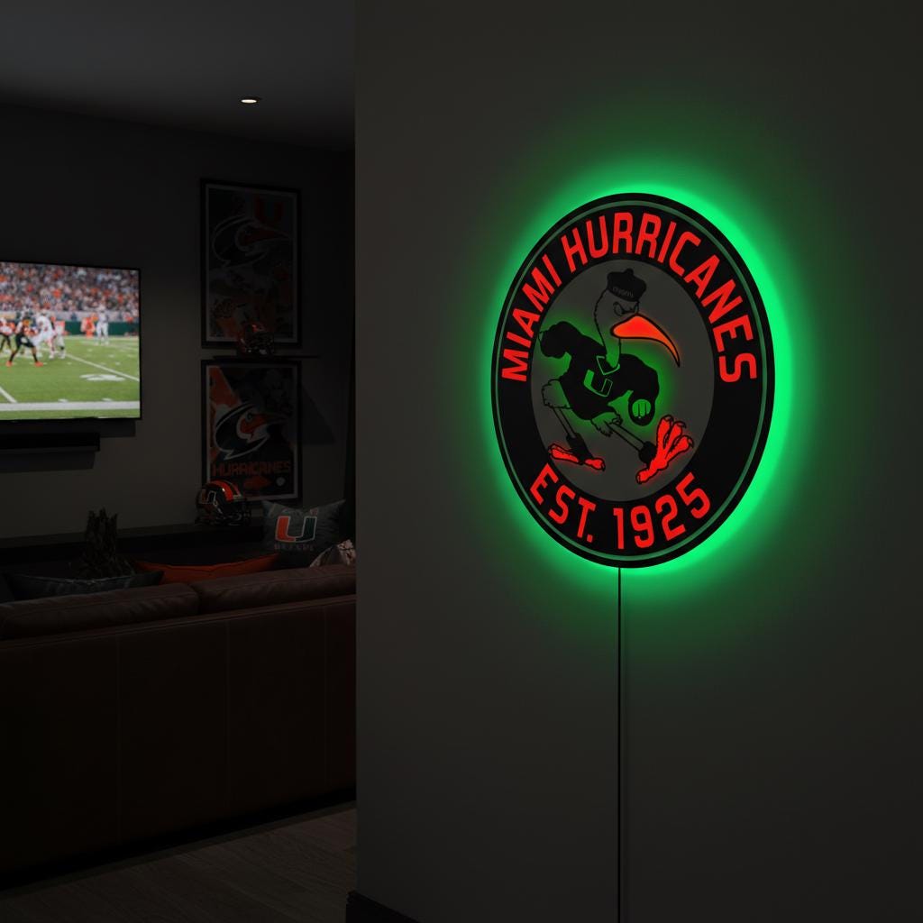 Miami Hurricanes Wall Art - Authentic Canes Logo - NCAA Game Room Decor
