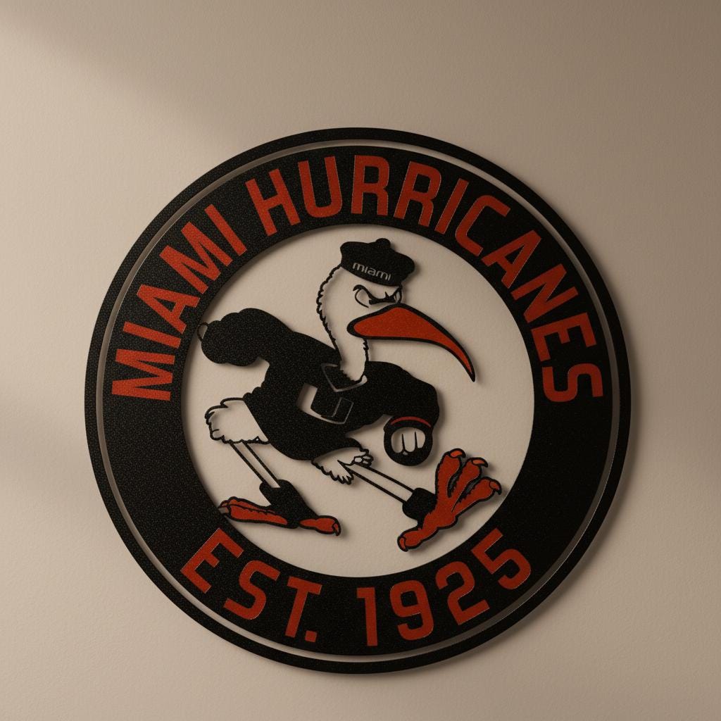 Miami Hurricanes Wall Art - Authentic Canes Logo - NCAA Game Room Decor
