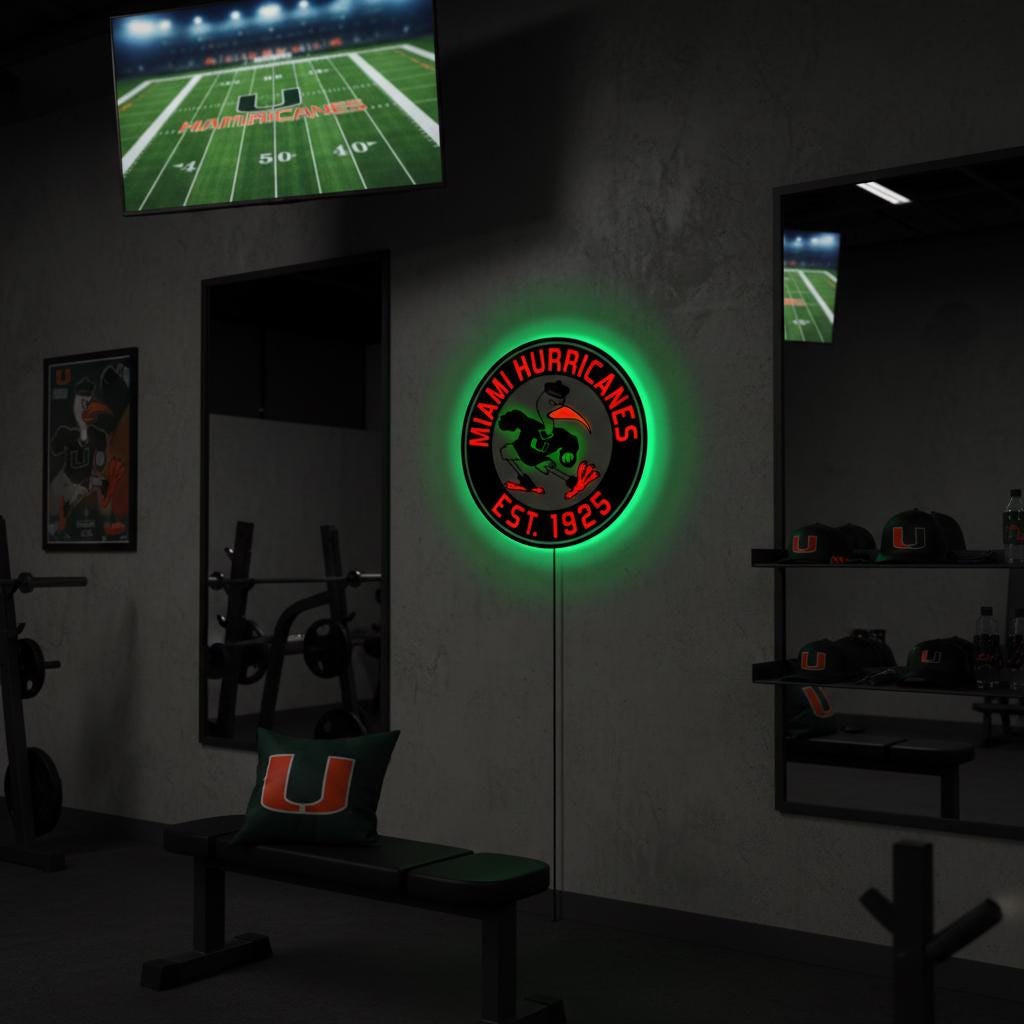 Miami Hurricanes Wall Art - Authentic Canes Logo - NCAA Game Room Decor