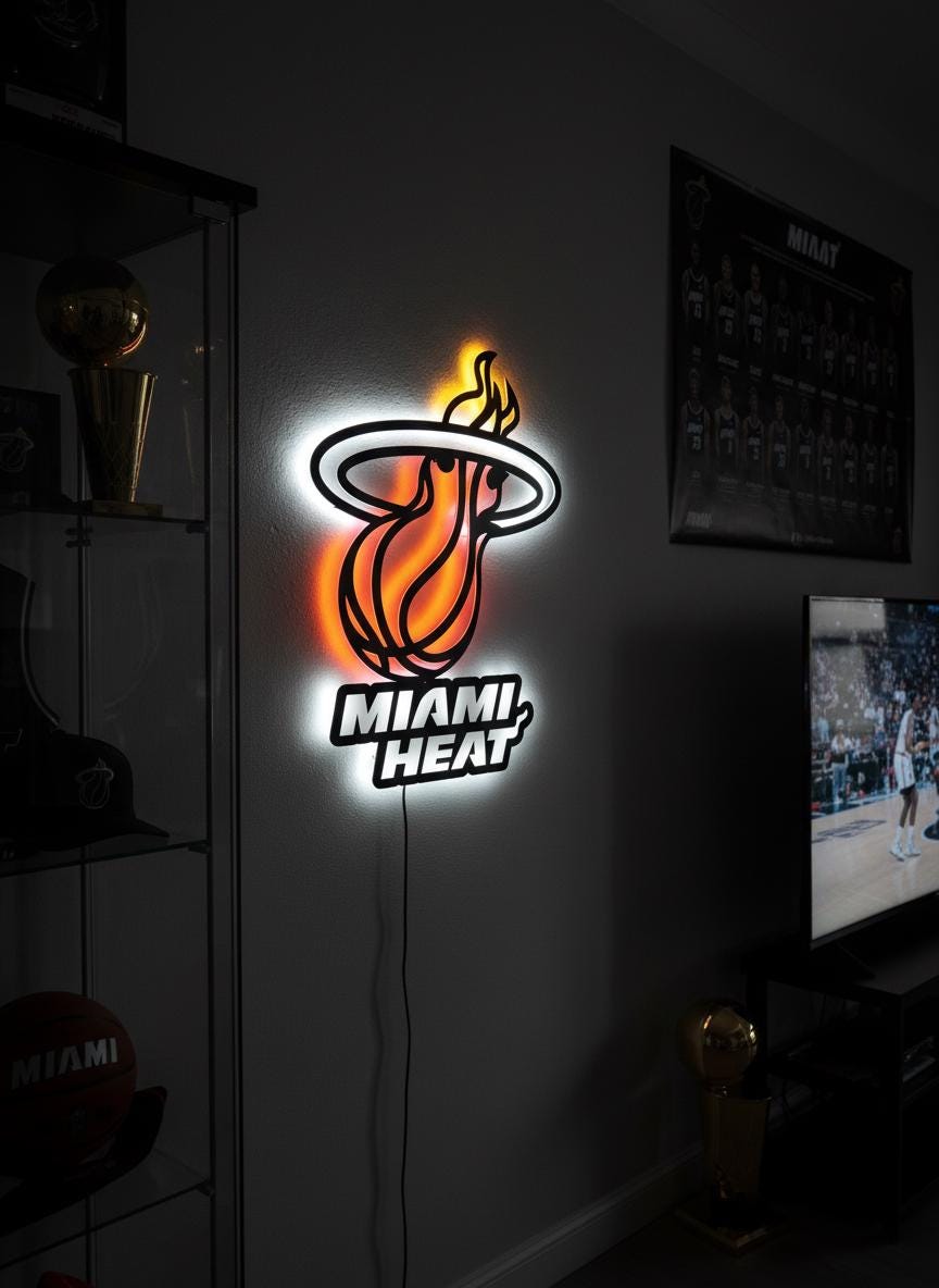 Miami Heat Wall Art - Signature Team Logo Light Up Game Room Decor Gift