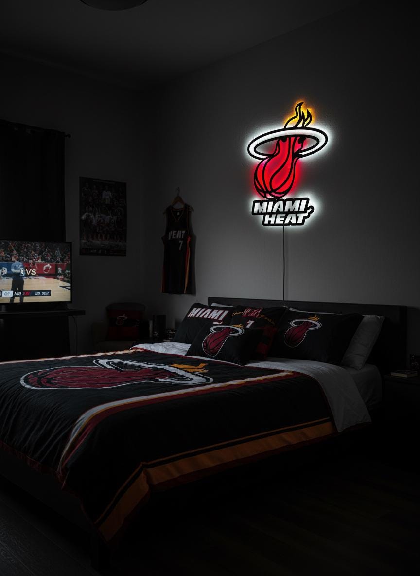 Miami Heat Wall Art - Signature Team Logo Light Up Game Room Decor Gift