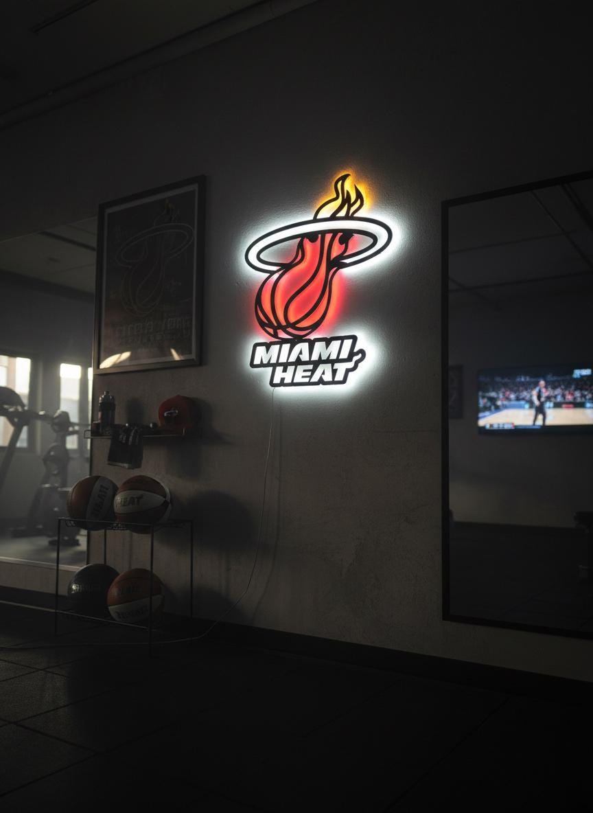 Miami Heat Wall Art - Signature Team Logo Light Up Game Room Decor Gift