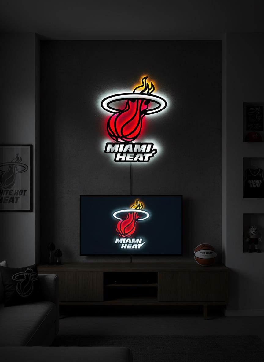 Miami Heat Wall Art - Signature Team Logo Light Up Game Room Decor Gift